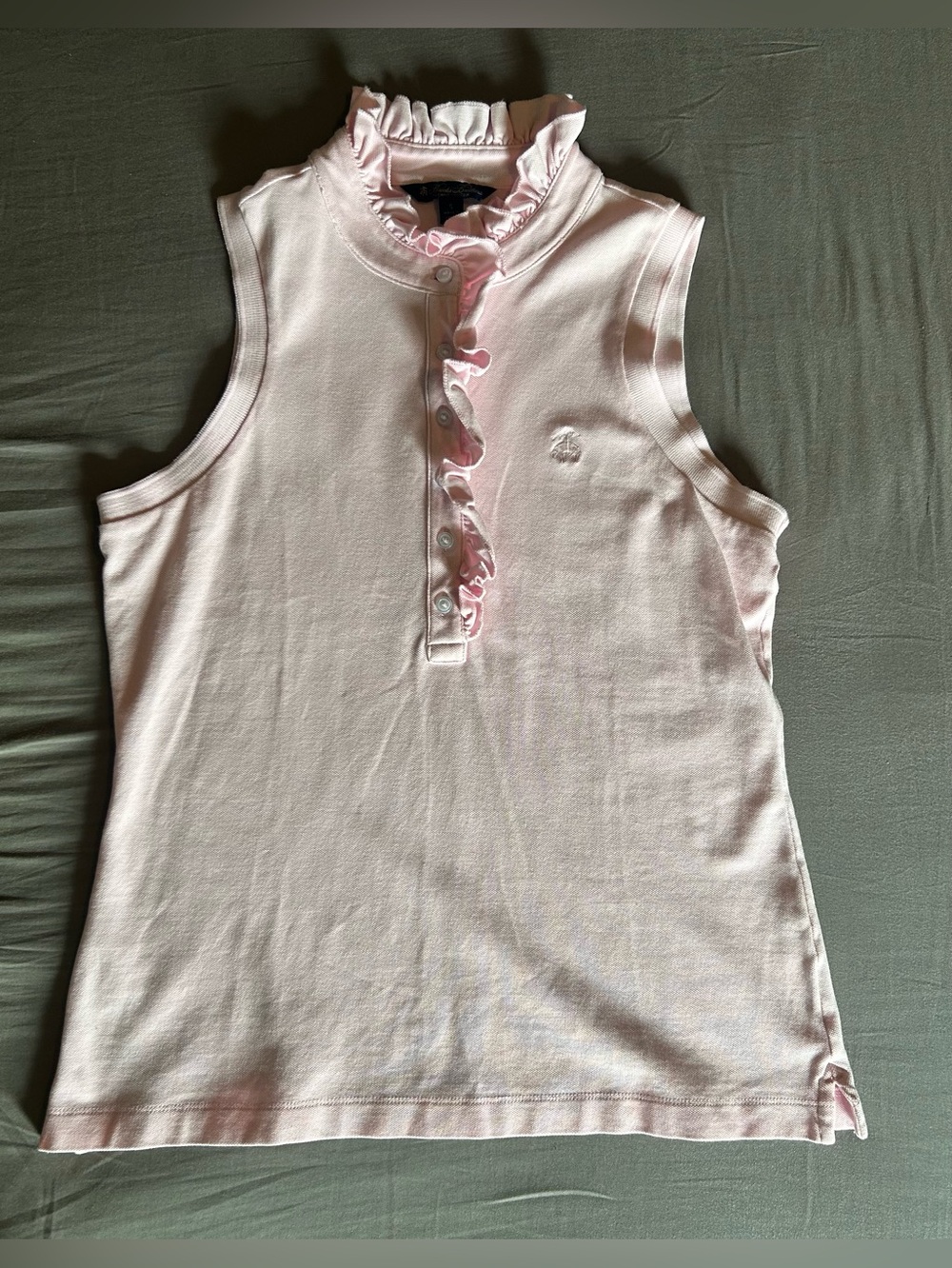 Brooks Brothers Light Pink Sleeveless Ruffle Polo Top
